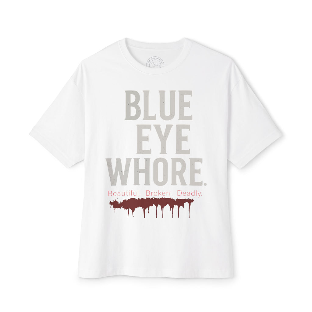 Blue Eye Whore graphic Tee | White T-shirt with dripped blood design