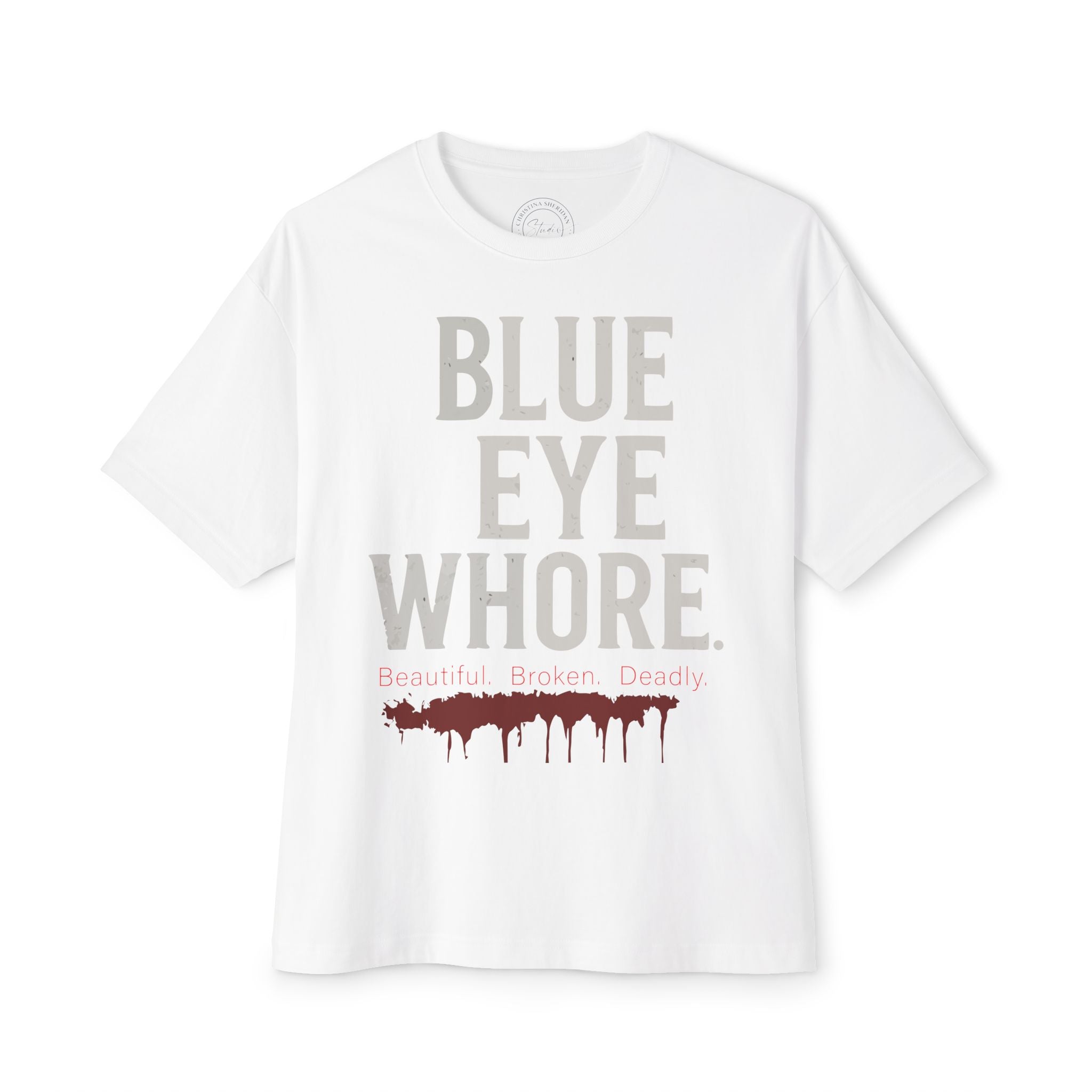 Blue Eye Whore graphic Tee | White T-shirt with dripped blood design